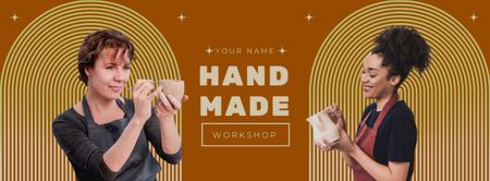 Designvorlage Handgemachtes Workshop-Angebot mit gemischtrassigen Frauen mit Keramikprodukten für Facebook cover