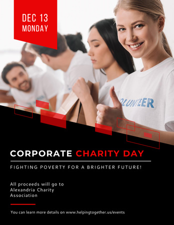 Compassionate Corporate Charity Day Announcement with Team of Volunteers Poster 8.5x11in Design Template