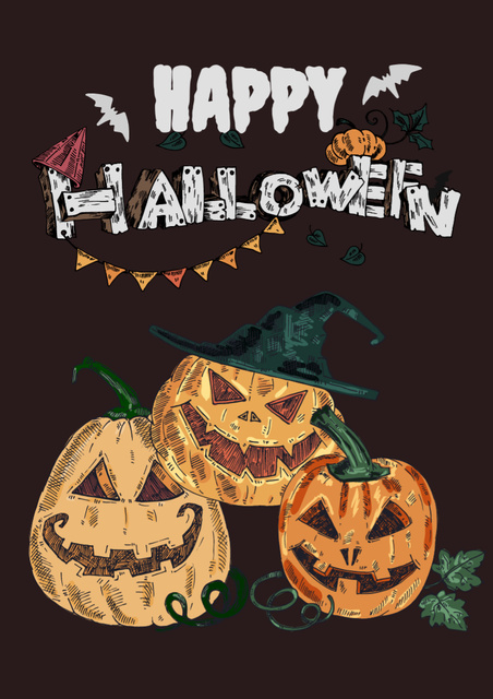 Halloween Holiday with Scary Pumpkins Poster A3 Design Template