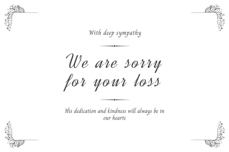 Sympathy Phrase with Decorative Elements on White Postcard 4x6in Design Template