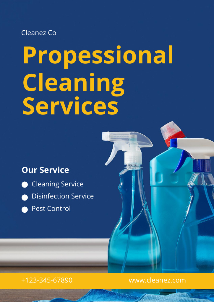 Quality Cleaning Support And Services Offer In Blue Flyer A4 Šablona návrhu