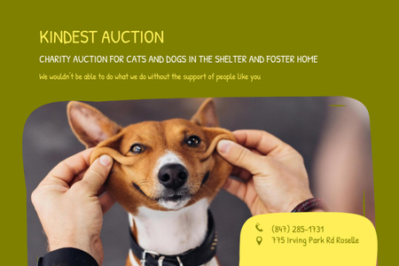 Объявление о благотворительном аукционе животных в зеленом цвете Flyer 4x6in Horizontal – шаблон для дизайна