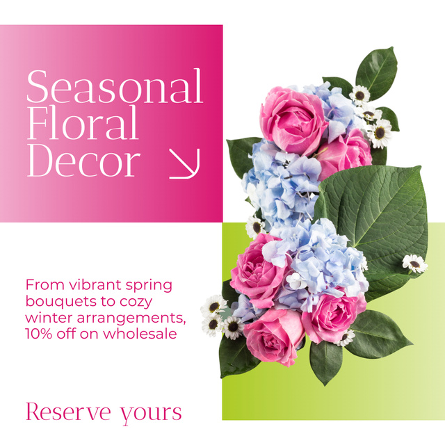 Seasonal Flower Decoration Services with Fresh Arrangements Instagramデザインテンプレート