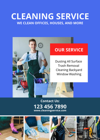 Cleaning Service Offer with Man in Uniform Flayer Design Template