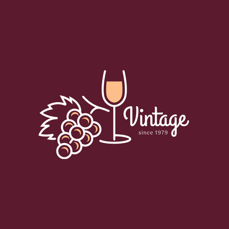 Reklama na vinařství s hrozny a sklem Logo Šablona návrhu