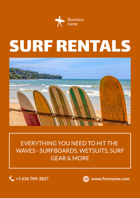 Announcement for Rent of Surfboards with Ornaments Poster Design Template