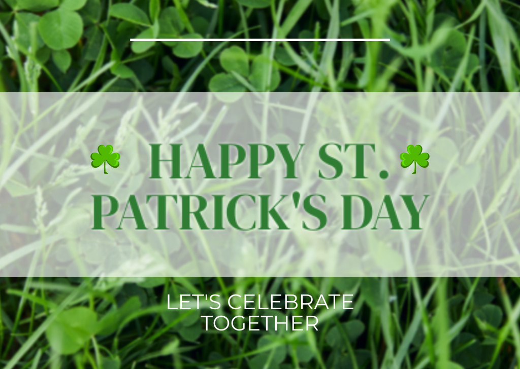 Happy St. Patrick's Day Greeting with Green Grass and Clover Card – шаблон для дизайна