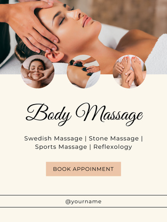 Body Massage Advertising with Beautiful Young Woman Poster US Design Template