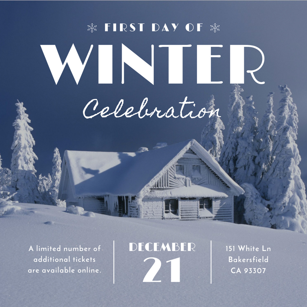 First day of winter celebration with House in Snowy Forest Instagram Šablona návrhu
