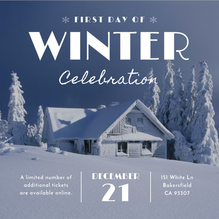 First day of winter celebration with House in Snowy Forest Instagram Design Template