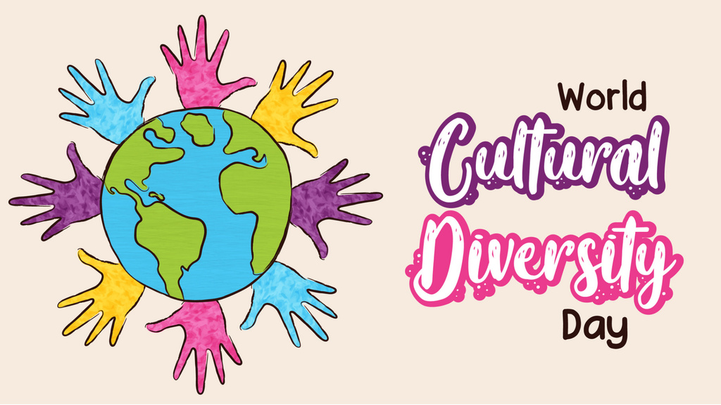 World Day for Cultural Diversity Announcement with Planet Illustration Zoom Background Design Template