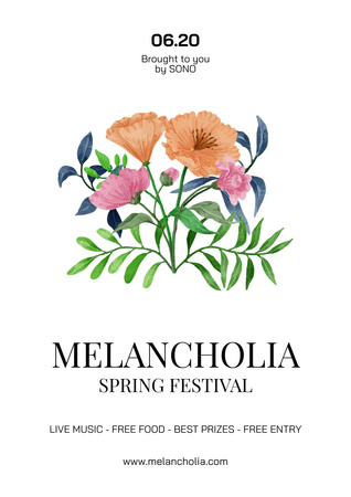 Ontwerpsjabloon van Poster A3 van Spring Festival Announcement With Blooming Flowers