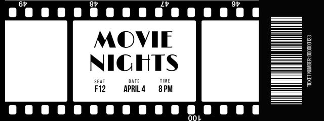 Ontwerpsjabloon van Ticket van Movie Night Proposal in Black and White