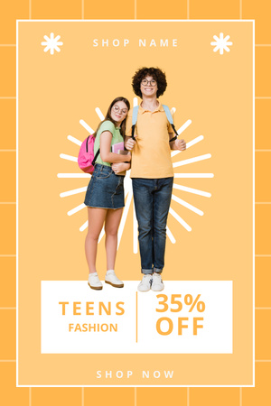 Platilla de diseño Fashion Collection For Teens With Discount In Yellow Pinterest