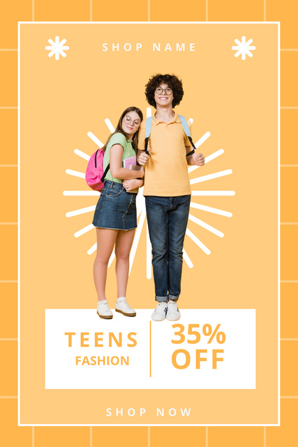 Fashion Collection For Teens With Discount In Yellow Pinterest Design Template