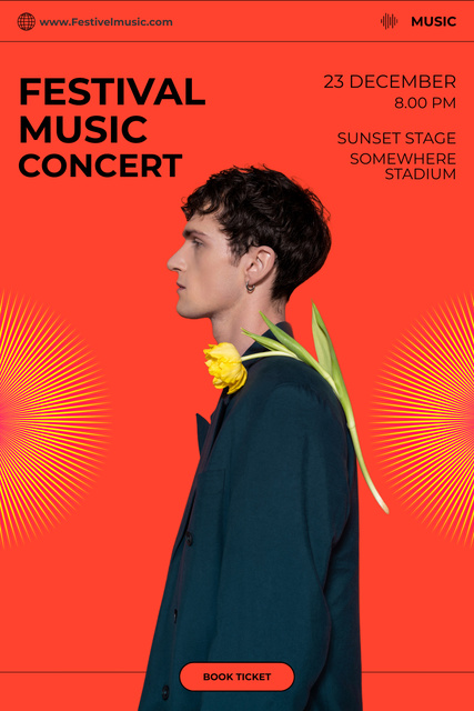 Designvorlage Intriguing Festival Music Concert Announcement With Flower für Pinterest