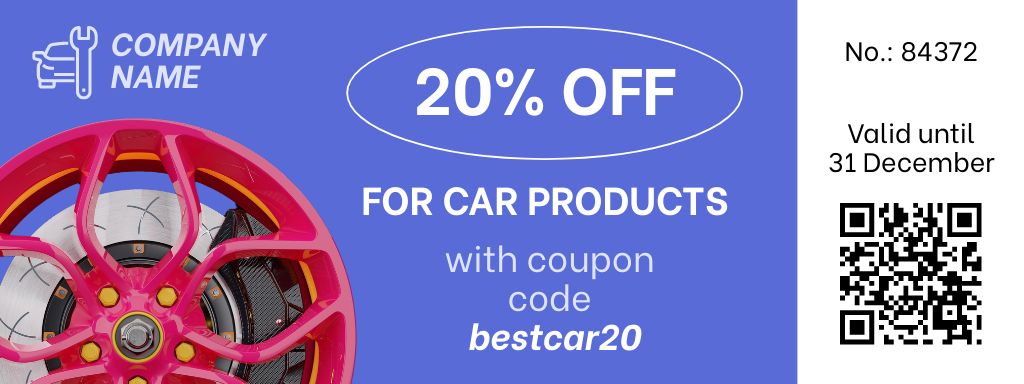 Discount on Car Products on Purple Coupon Design Template