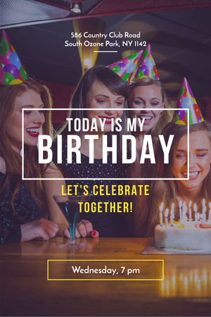 Platilla de diseño Birthday Invitation with Girl Blowing Candles on Cake Pinterest