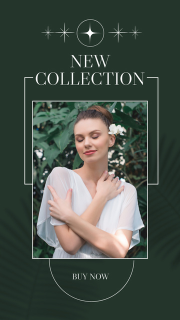 New Collection Ad with Woman in Tender Dress Instagram Story Design Template