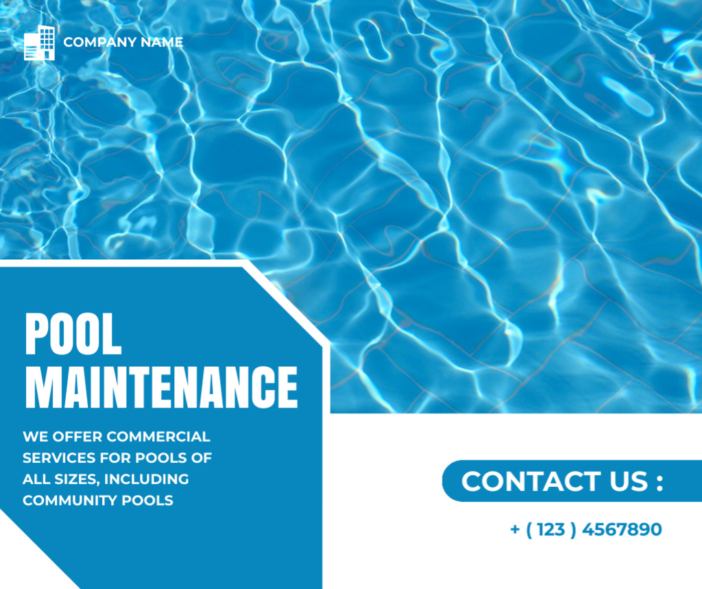 Pool Maintenance Offer on Background of Clear Water Facebookデザインテンプレート