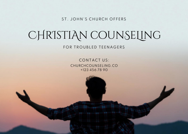 Plantilla de diseño de Christian Counseling for Trouble Teenagers with Sunset Mountain View Flyer 5x7in Horizontal 