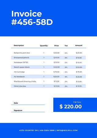 Invoice for Stationery on Blue Invoiceデザインテンプレート
