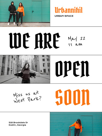 Designvorlage Ankündigung der Ladeneröffnung mit stilvollen Menschen für Poster US
