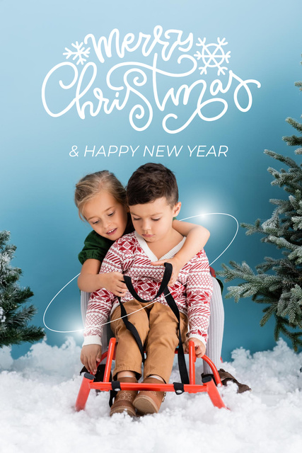 Template di design Holiday Photo of Kids on Sled Pinterest