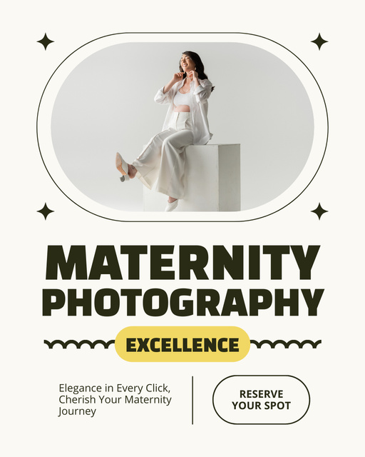 Young Pregnant Woman in White at Professional Photo Shoot Instagram Post Vertical Design Template