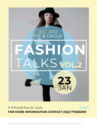 Szablon projektu Fashion talks announcement with Stylish Woman Poster US