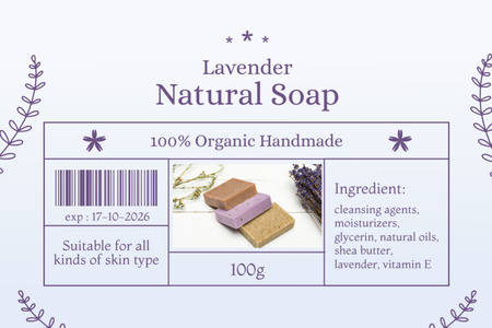 Awesome Organic Crafted Soap Bars With Lavender Offer Label Design Template