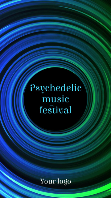 Psychedelic Music Festival Announcement with Blue and Green Twirl TikTok Video Modelo de Design