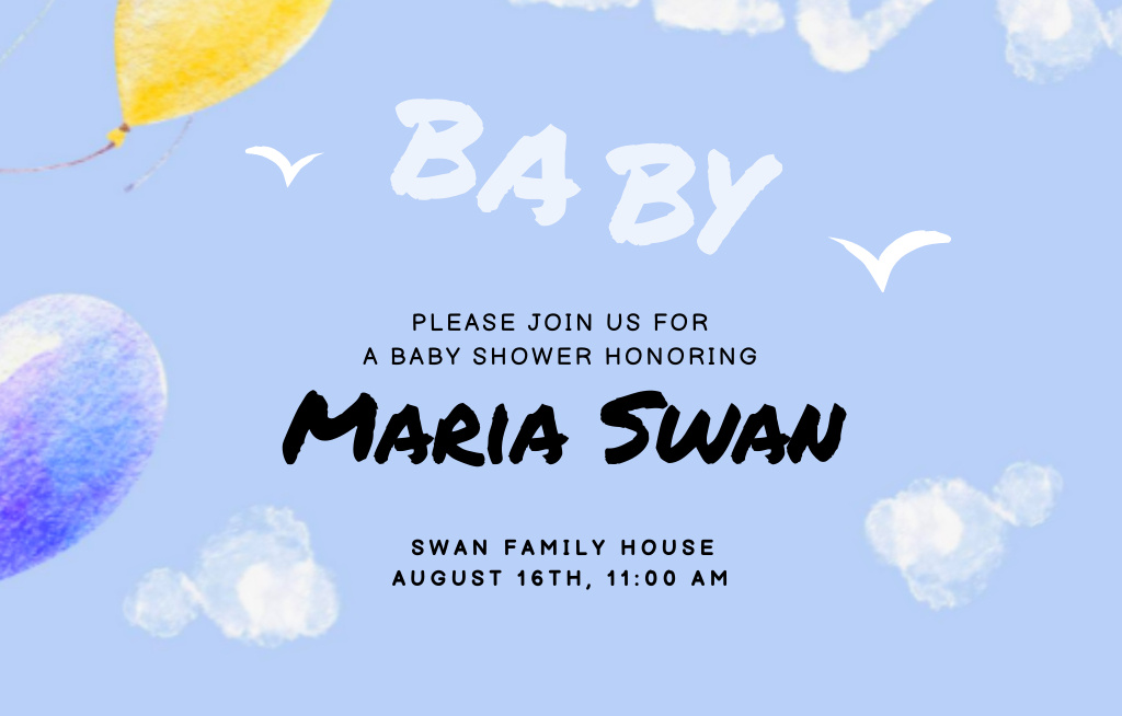 Sentimental Baby Shower Announcement With Bright Balloons Invitation 4.6x7.2in Horizontal – шаблон для дизайна
