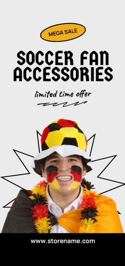 Designvorlage Accessories for Soccer Fan with Young Man für Flyer DIN Large