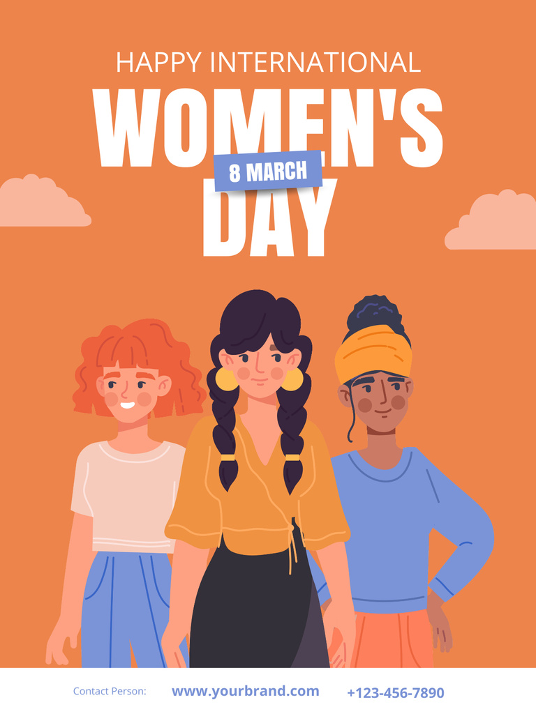 International Women's Day with Young Women Poster USデザインテンプレート