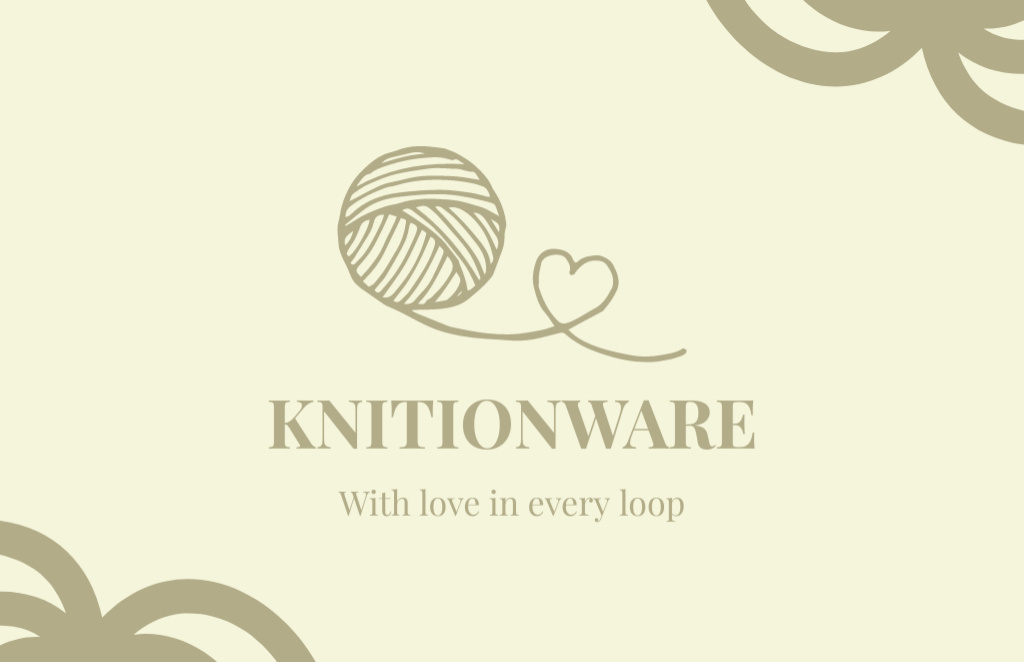 Ontwerpsjabloon van Business Card 85x55mm van Knitting Shop Ad with Wool Ball and Heart Shape