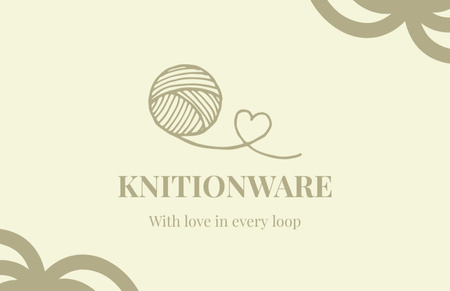 Knitting Shop Ad with Wool Ball and Heart Shape Business Card 85x55mm Tasarım Şablonu