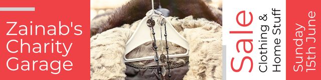 Charity Garage Sale Announcement with Fur Coat on Hanger Twitter Modelo de Design