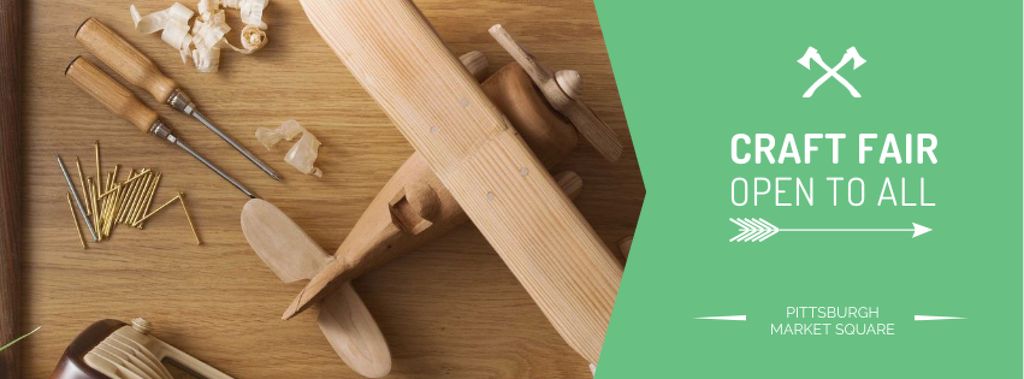 Craft Fair Announcement with Wooden Toy and Tools Facebook cover Design Template