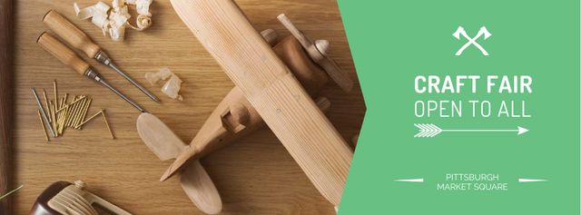 Craft Fair Announcement with Wooden Toy and Tools Facebook cover Design Template