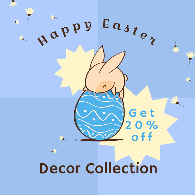 Cute Illustration of Easter Bunny and Blue Egg Animated Postデザインテンプレート