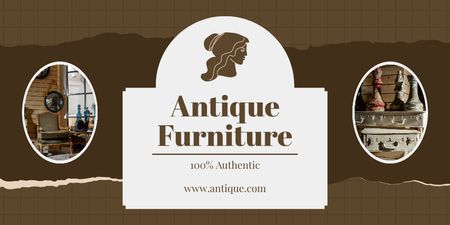 Oferta de peças de mobiliário autênticas em loja de antiguidades Twitter Modelo de Design