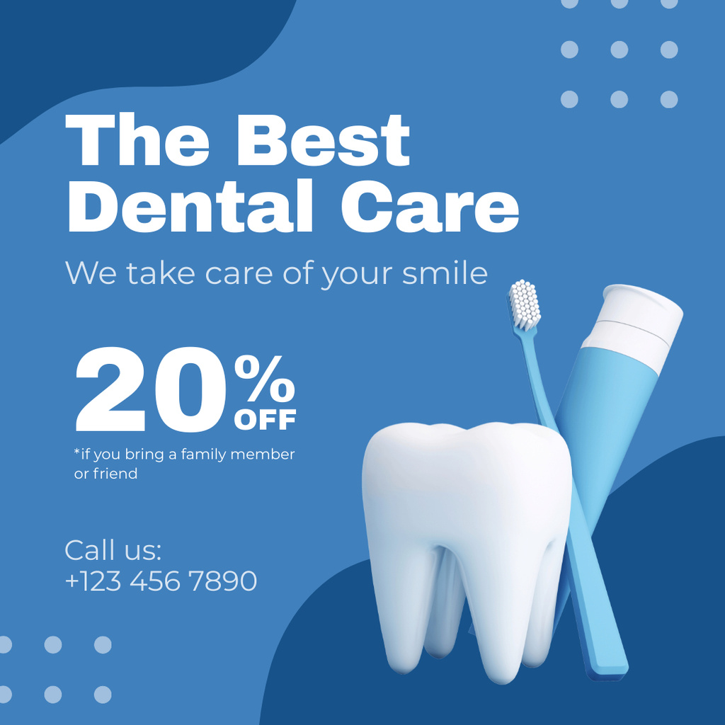 Ad of Best Dental Care with Toothbrush and Toothpaste Instagram Design Template