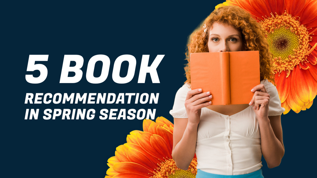 Designvorlage Spring Book Recommendations with Redhead Young Woman für Youtube Thumbnail