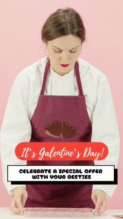 Woman Cooking Confection for Galentine`s Day TikTok Video Design Template