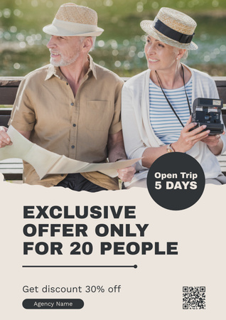 Elderly Couple on Travel Agency Offer Poster Design Template