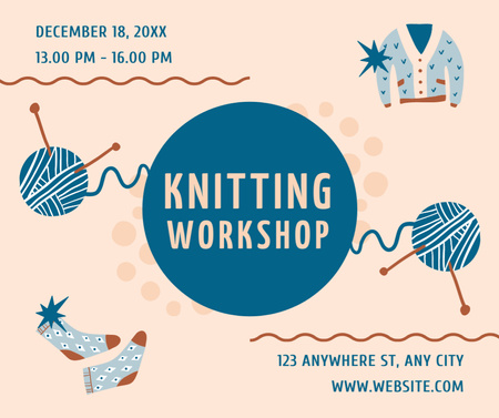 Knitting Workshop With Yarn And Clothes Facebook Design Template