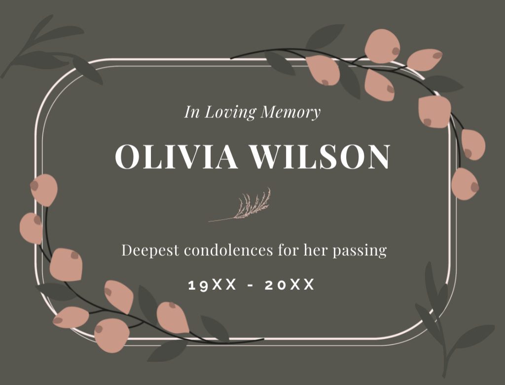 Condolences Message With Twigs In Gray Postcard 4.2x5.5in Design Template