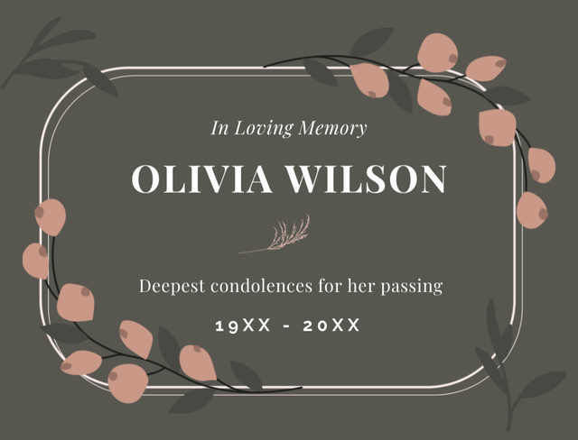 Designvorlage Condolences Message With Twigs In Gray für Postcard 4.2x5.5in