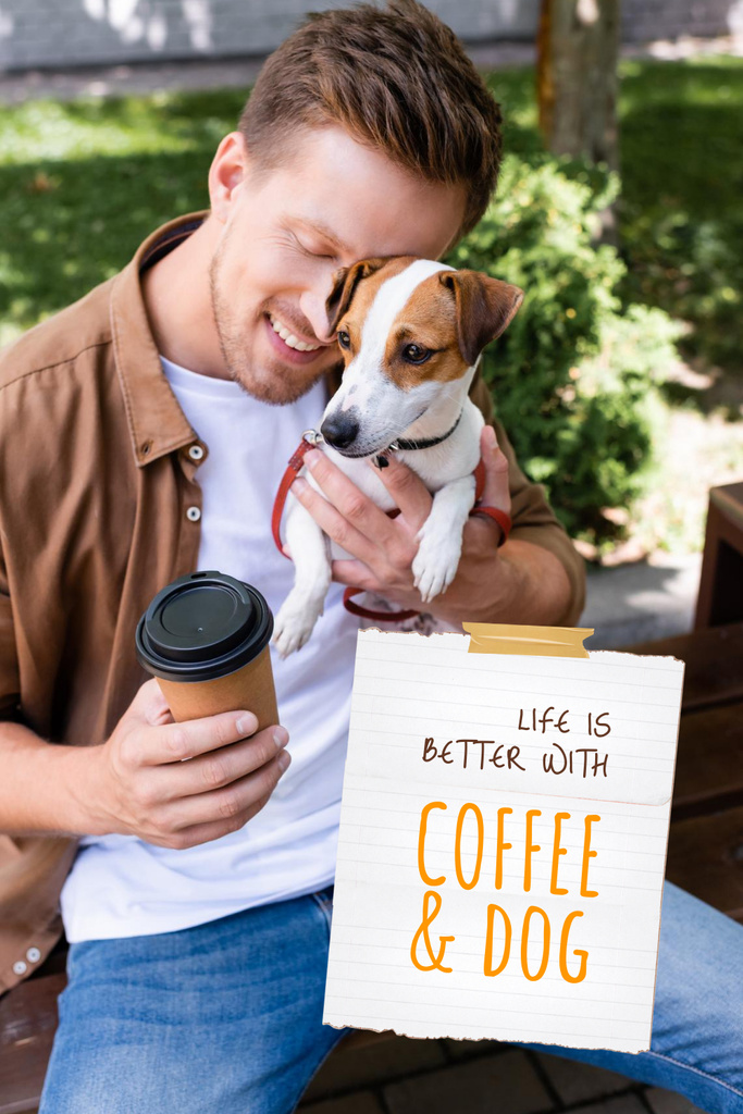 Man hugging Cute Dog Pinterest tervezősablon